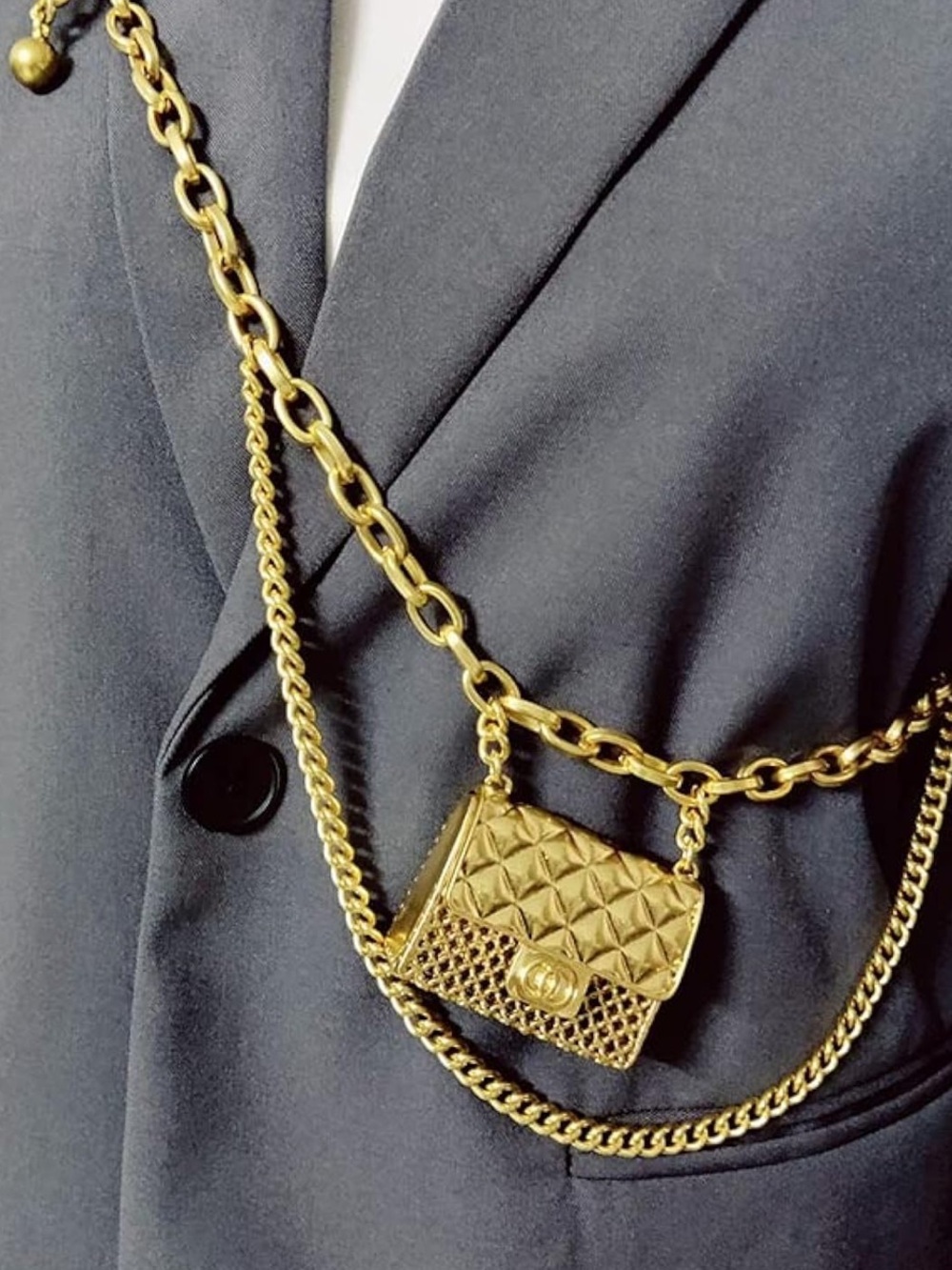 Gold Quilted Mini Chain Crossbody Belt